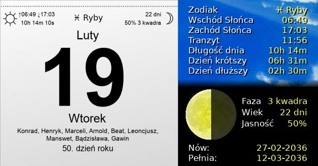19 Lutego 2036 - Wtorek. Kartka z Kalendarza