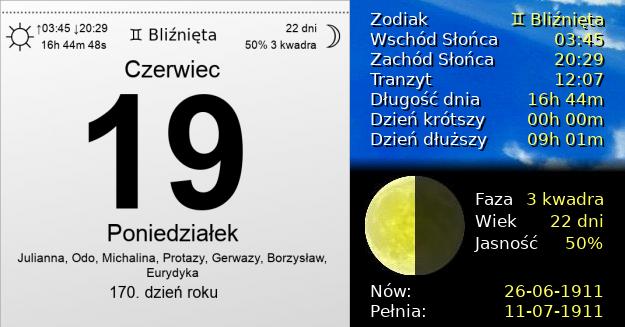 19 Czerwca 1911 - Poniedziałek. Kartka z Kalendarza