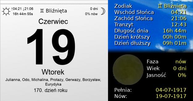 19 Czerwca 1917 - Wtorek. Kartka z Kalendarza