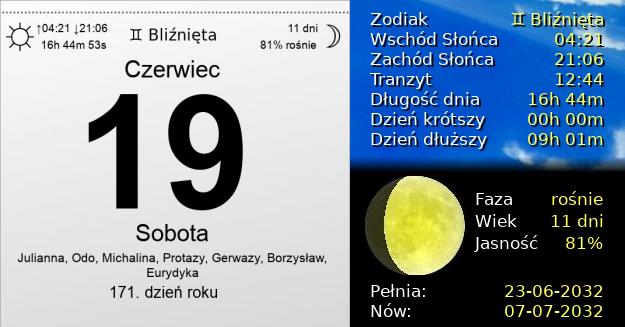 19 Czerwca 2032 - Sobota. Kartka z Kalendarza