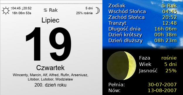 19 Lipca 2007 - Czwartek. Kartka z Kalendarza
