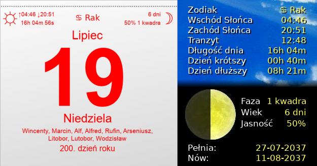 19 Lipca 2037 - Niedziela. Kartka z Kalendarza