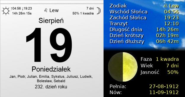 19 Sierpnia 1912 - Poniedziałek. Kartka z Kalendarza