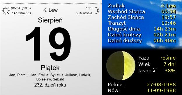 19 Sierpnia 1988 - Piątek. Kartka z Kalendarza