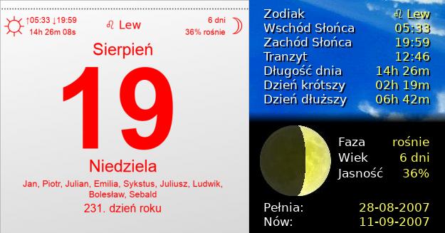 19 Sierpnia 2007 - Niedziela. Kartka z Kalendarza