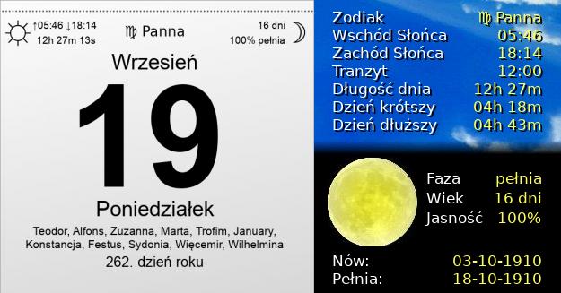 19 Września 1910 - Poniedziałek. Kartka z Kalendarza