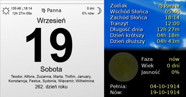 19 Września 1914 - Sobota. Kartka z Kalendarza