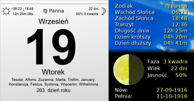 19 Września 1916 - Wtorek. Kartka z Kalendarza