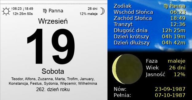 19 Września 1987 - Sobota. Kartka z Kalendarza