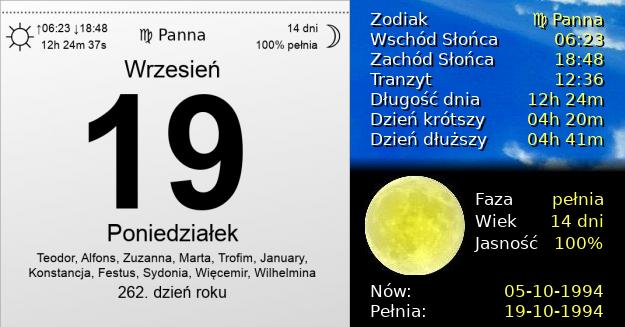 19 Września 1994 - Poniedziałek. Kartka z Kalendarza