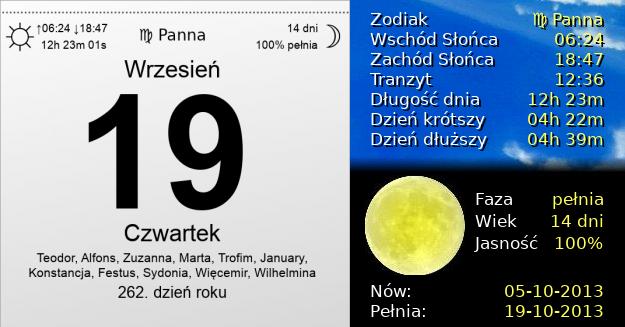 19 Września 2013 - Czwartek. Kartka z Kalendarza