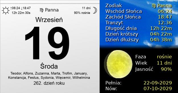 19 Września 2029 - Środa. Kartka z Kalendarza