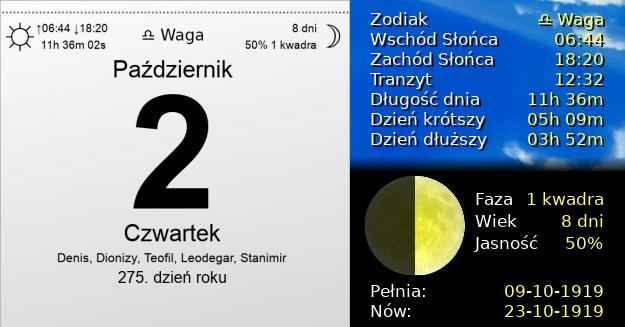 2 Października 1919 - Czwartek. Kartka z Kalendarza