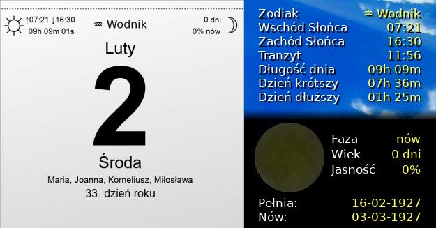 2 Lutego 1927 - Środa. Kartka z Kalendarza
