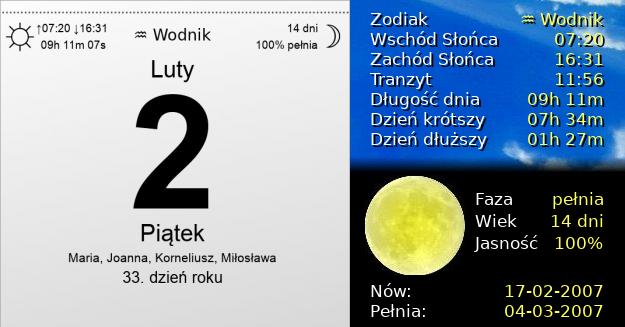 2 Lutego 2007 - Piątek. Kartka z Kalendarza