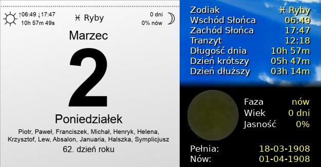 2 Marca 1908 - Poniedziałek. Kartka z Kalendarza