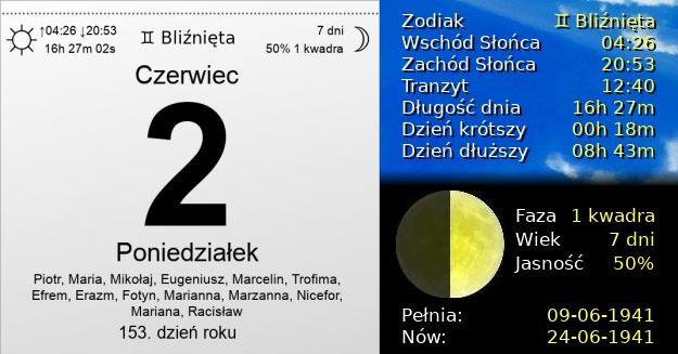 2 Czerwca 1941 - Poniedziałek. Kartka z Kalendarza