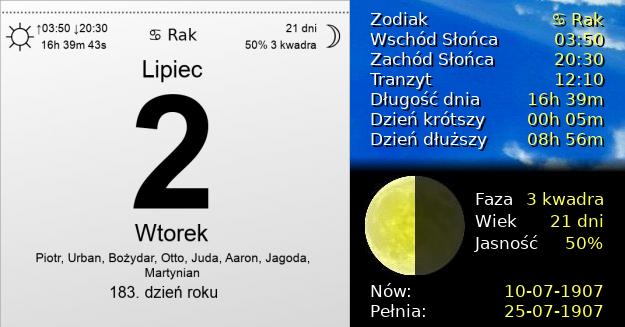 2 Lipca 1907 - Wtorek. Kartka z Kalendarza