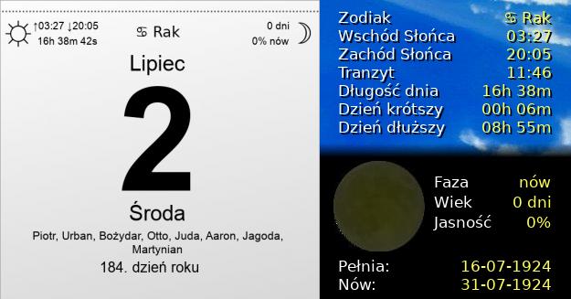 2 Lipca 1924 - Środa. Kartka z Kalendarza