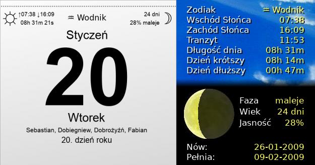20 Stycznia 2009 - Wtorek. Kartka z Kalendarza