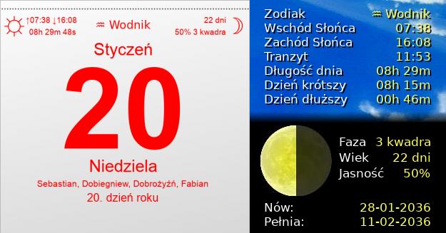 20 Stycznia 2036 - Niedziela. Kartka z Kalendarza