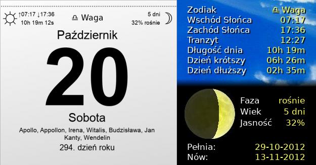 20 Października 2012 - Sobota. Kartka z Kalendarza