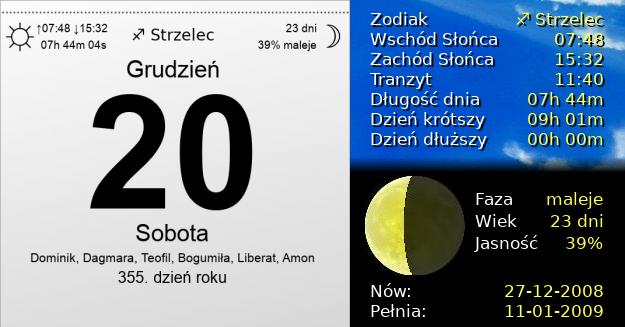 20 Grudnia 2008 - Sobota. Kartka z Kalendarza