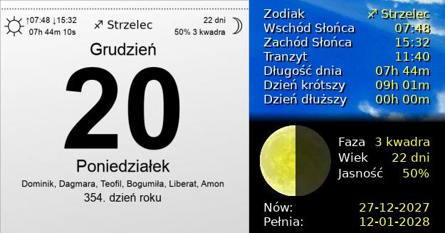 20 Grudnia 2027 - Poniedziałek. Kartka z Kalendarza