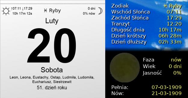 20 Lutego 1909 - Sobota. Kartka z Kalendarza