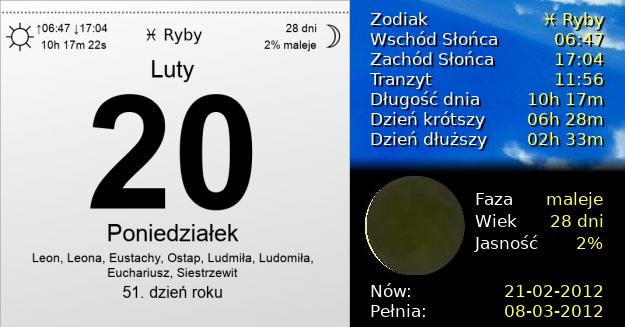 20 Lutego 2012 - Poniedziałek. Kartka z Kalendarza