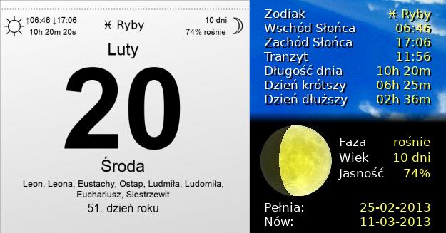 20 Lutego 2013 - Środa. Kartka z Kalendarza