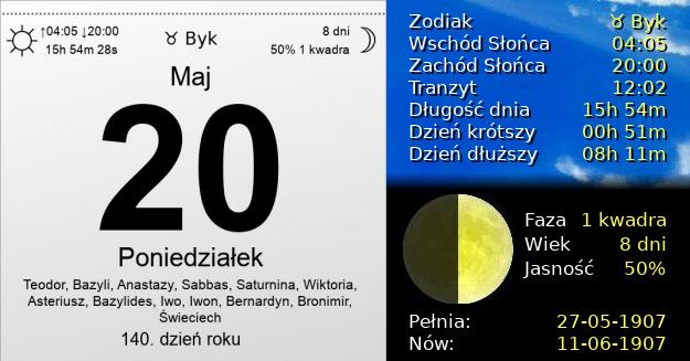 20 Maja 1907 - Poniedziałek. Kartka z Kalendarza