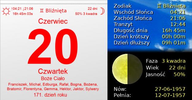 20 Czerwca 1957 - Boże Ciało. Kartka z Kalendarza