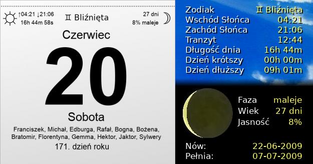 20 Czerwca 2009 - Sobota. Kartka z Kalendarza