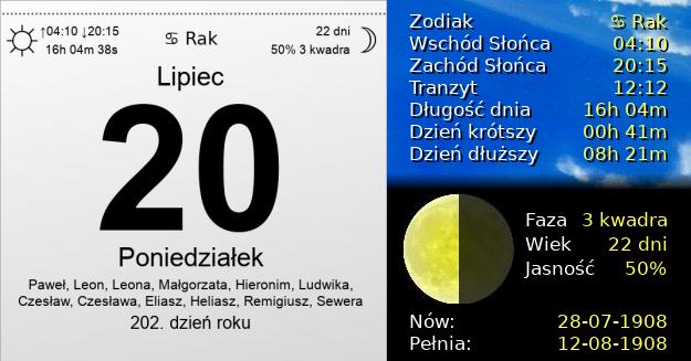 20 Lipca 1908 - Poniedziałek. Kartka z Kalendarza