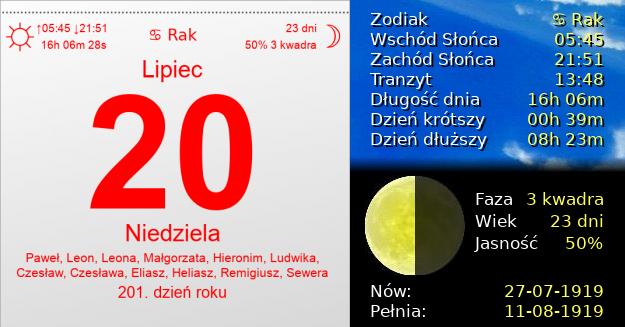 20 Lipca 1919 - Niedziela. Kartka z Kalendarza