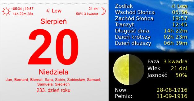 20 Sierpnia 1916 - Niedziela. Kartka z Kalendarza