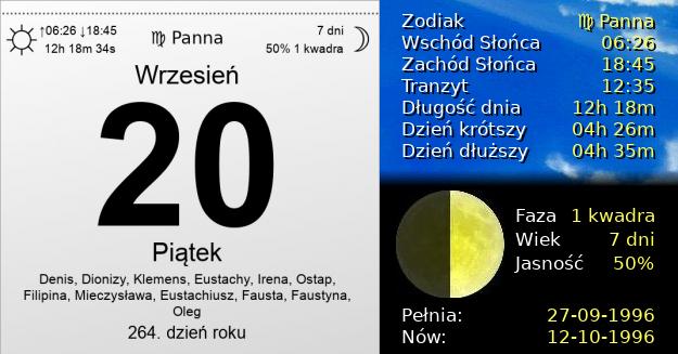 20 Września 1996 - Piątek. Kartka z Kalendarza