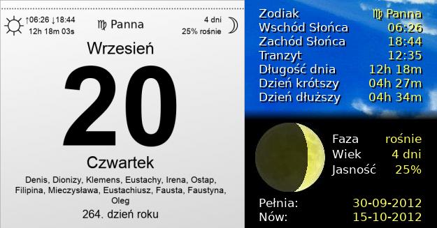 20 Września 2012 - Czwartek. Kartka z Kalendarza
