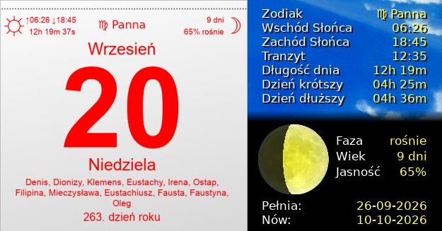 20 Września 2026 - Niedziela. Kartka z Kalendarza