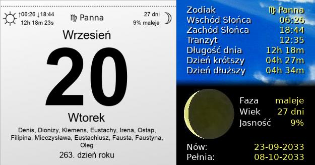 20 Września 2033 - Wtorek. Kartka z Kalendarza