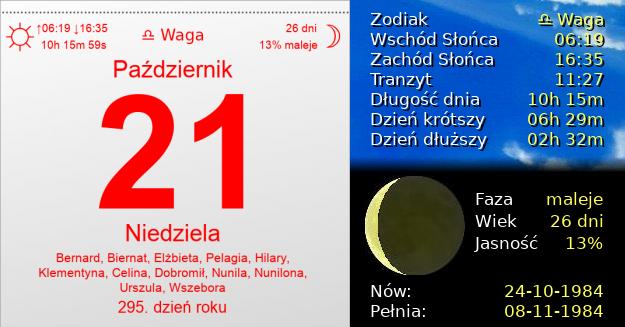 21 Października 1984 - Niedziela. Kartka z Kalendarza