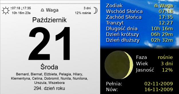 21 Października 2009 - Środa. Kartka z Kalendarza
