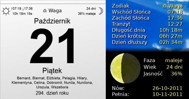 21 Października 2011 - Piątek. Kartka z Kalendarza