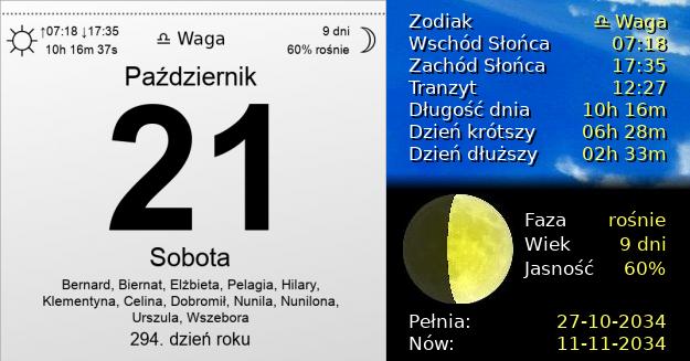 21 Października 2034 - Sobota. Kartka z Kalendarza