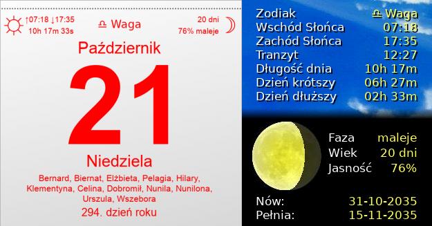 21 Października 2035 - Niedziela. Kartka z Kalendarza