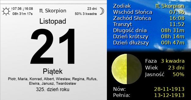 21 Listopada 1913 - Piątek. Kartka z Kalendarza