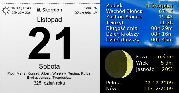 21 Listopada 2009 - Sobota. Kartka z Kalendarza