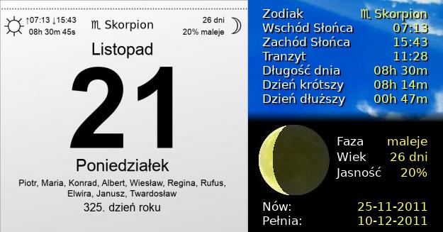 21 Listopada 2011 - Poniedziałek. Kartka z Kalendarza