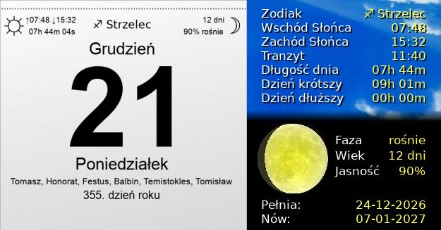 21 Grudnia 2026 - Poniedziałek. Kartka z Kalendarza